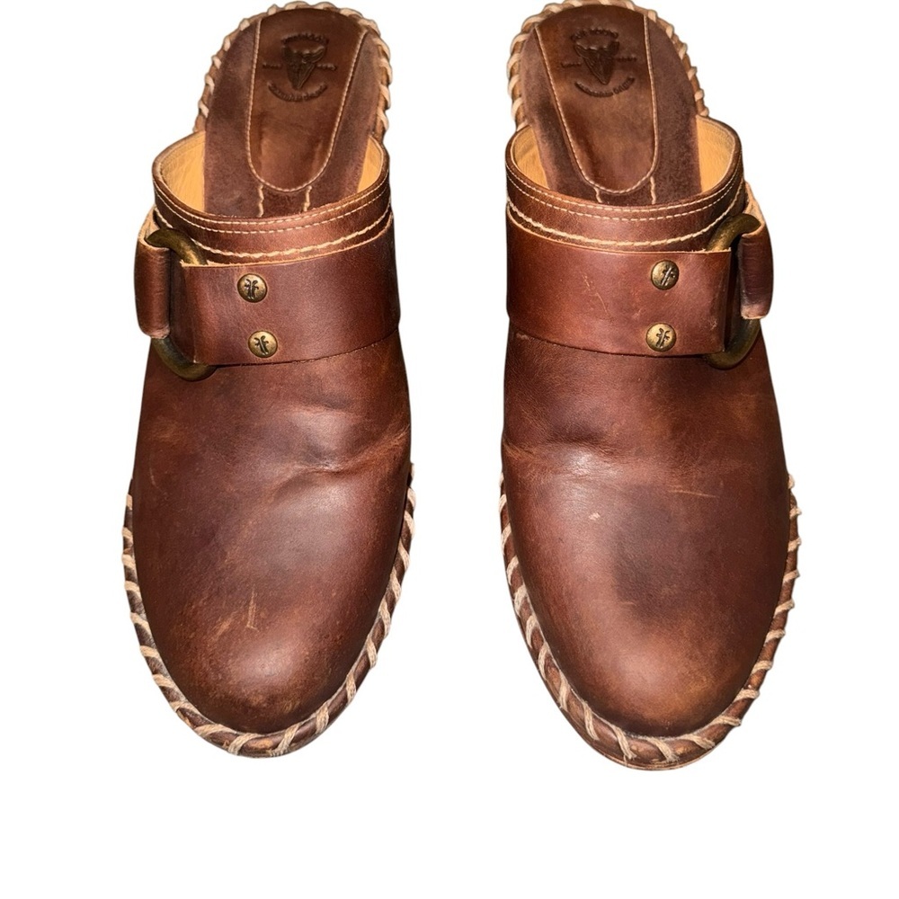Frye Charlotte O Ring Stitched Harness Brown Leather Clogs Women’s 9 Brown - Picture 4 of 7